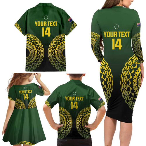 Custom Avaiki Cook Islands Rugby Family Matching Long Sleeve Bodycon Dress and Hawaiian Shirt Kuki Airani Tatau Black - Aussie Hoodie