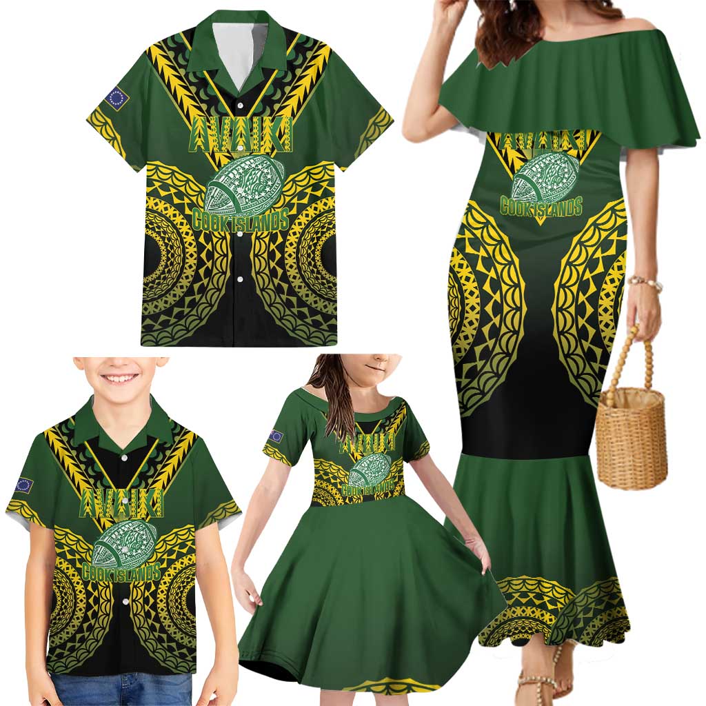 Custom Avaiki Cook Islands Rugby Family Matching Mermaid Dress and Hawaiian Shirt Kuki Airani Tatau Black - Aussie Hoodie