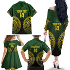 Custom Avaiki Cook Islands Rugby Family Matching Off The Shoulder Long Sleeve Dress and Hawaiian Shirt Kuki Airani Tatau Black - Aussie Hoodie