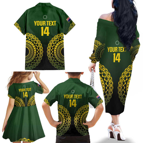 Custom Avaiki Cook Islands Rugby Family Matching Off The Shoulder Long Sleeve Dress and Hawaiian Shirt Kuki Airani Tatau Black - Aussie Hoodie