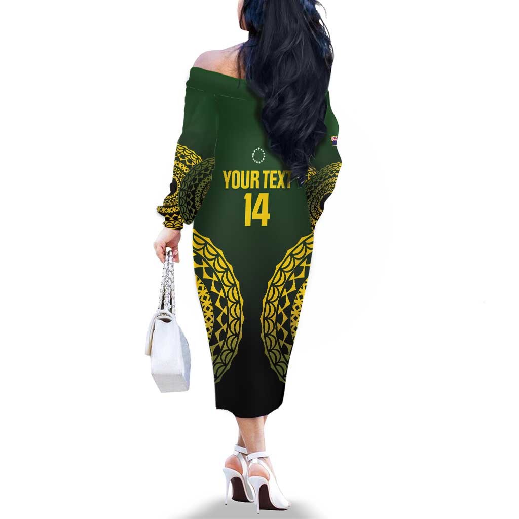 Custom Avaiki Cook Islands Rugby Family Matching Off The Shoulder Long Sleeve Dress and Hawaiian Shirt Kuki Airani Tatau Black - Aussie Hoodie