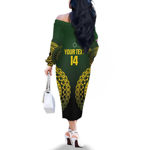 Custom Avaiki Cook Islands Rugby Family Matching Off The Shoulder Long Sleeve Dress and Hawaiian Shirt Kuki Airani Tatau Black - Aussie Hoodie