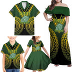 Custom Avaiki Cook Islands Rugby Family Matching Off Shoulder Maxi Dress and Hawaiian Shirt Kuki Airani Tatau Black - Aussie Hoodie