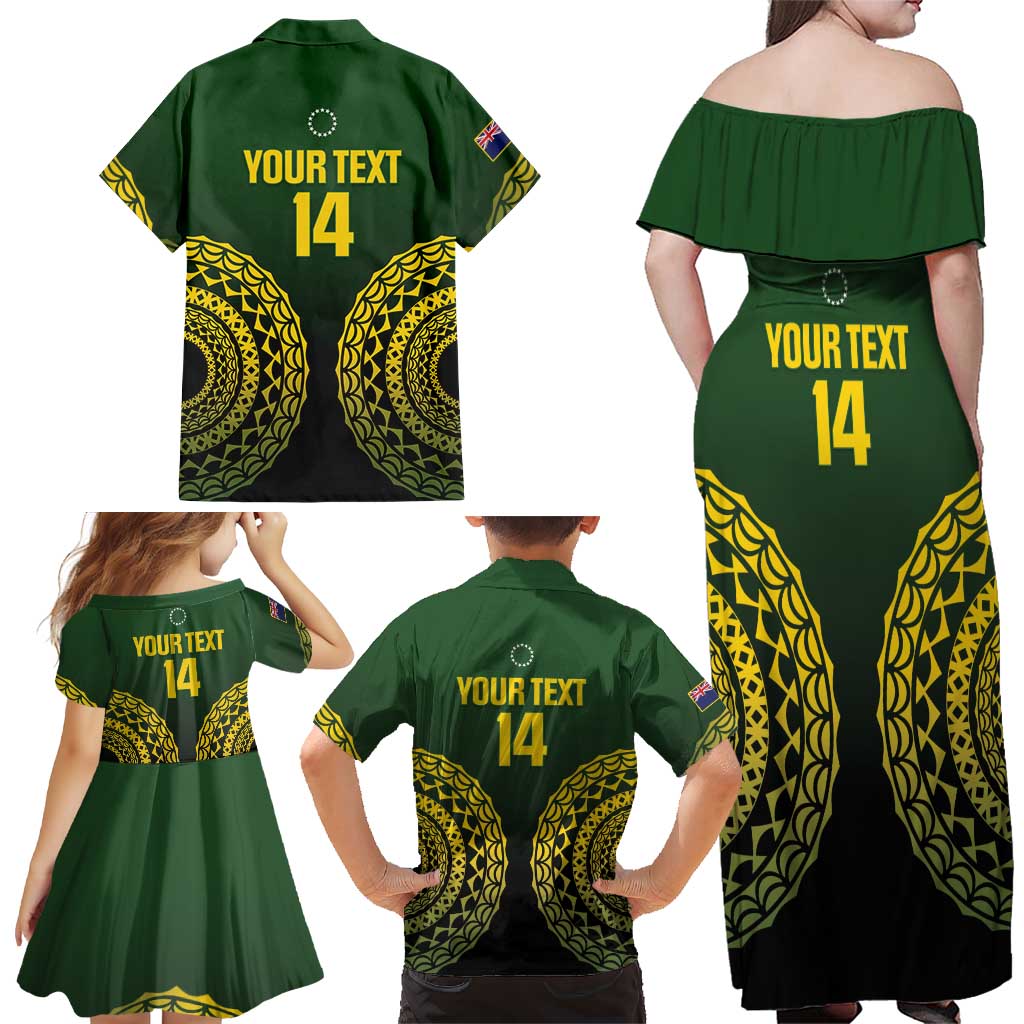 Custom Avaiki Cook Islands Rugby Family Matching Off Shoulder Maxi Dress and Hawaiian Shirt Kuki Airani Tatau Black - Aussie Hoodie