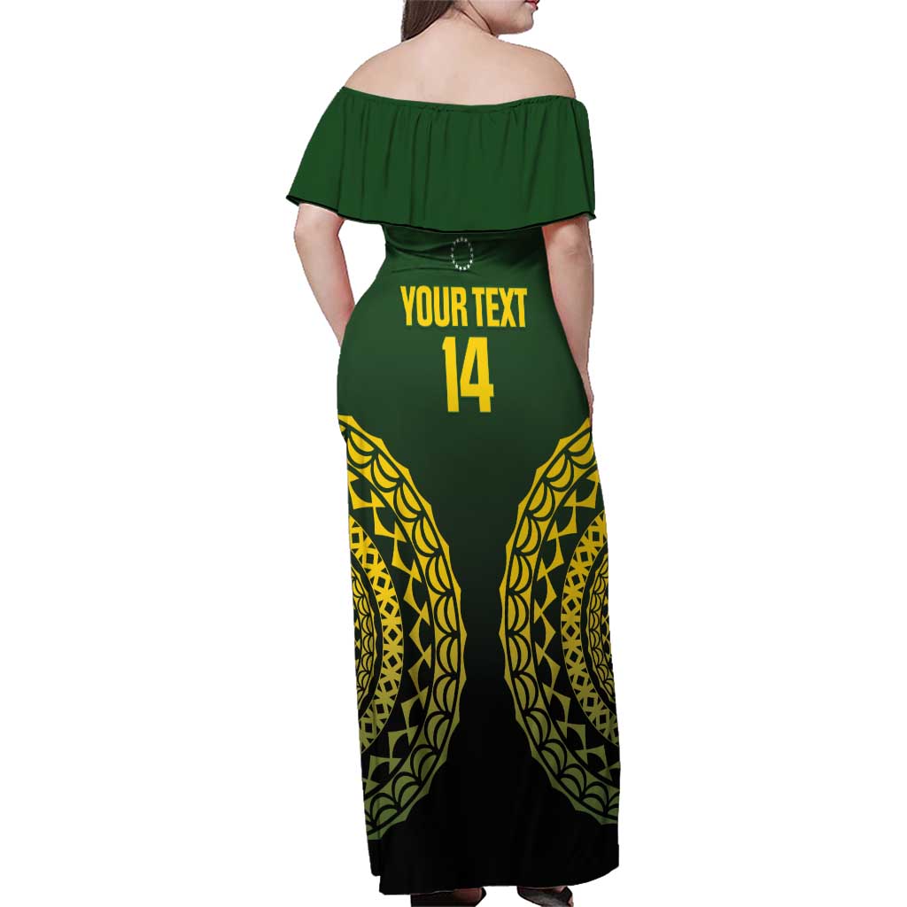 Custom Avaiki Cook Islands Rugby Family Matching Off Shoulder Maxi Dress and Hawaiian Shirt Kuki Airani Tatau Black - Aussie Hoodie
