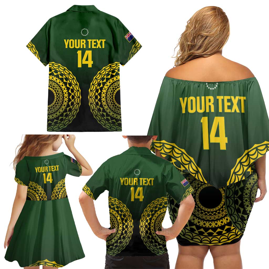 Custom Avaiki Cook Islands Rugby Family Matching Off Shoulder Short Dress and Hawaiian Shirt Kuki Airani Tatau Black - Aussie Hoodie