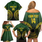 Custom Avaiki Cook Islands Rugby Family Matching Off Shoulder Short Dress and Hawaiian Shirt Kuki Airani Tatau Black - Aussie Hoodie