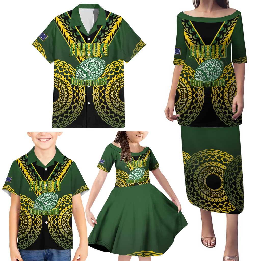 Custom Avaiki Cook Islands Rugby Family Matching Puletasi and Hawaiian Shirt Kuki Airani Tatau Black - Aussie Hoodie