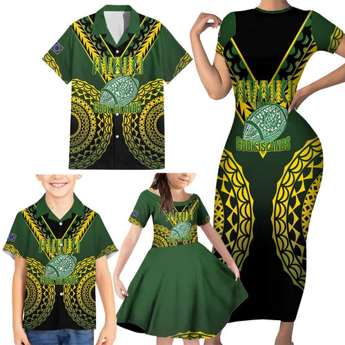 Custom Avaiki Cook Islands Rugby Family Matching Short Sleeve Bodycon Dress and Hawaiian Shirt Kuki Airani Tatau Black - Aussie Hoodie