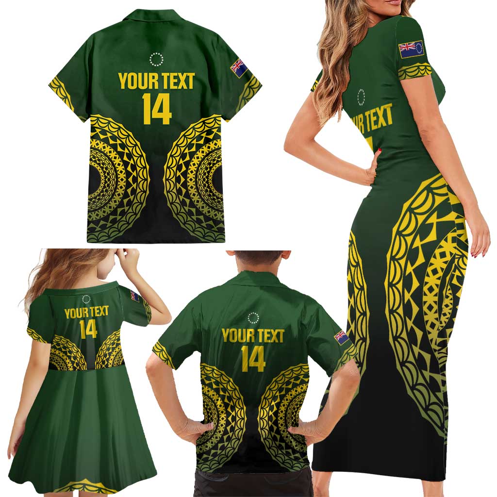 Custom Avaiki Cook Islands Rugby Family Matching Short Sleeve Bodycon Dress and Hawaiian Shirt Kuki Airani Tatau Black - Aussie Hoodie