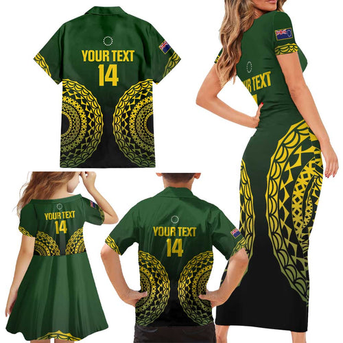 Custom Avaiki Cook Islands Rugby Family Matching Short Sleeve Bodycon Dress and Hawaiian Shirt Kuki Airani Tatau Black - Aussie Hoodie