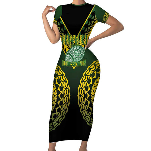 Custom Avaiki Cook Islands Rugby Family Matching Short Sleeve Bodycon Dress and Hawaiian Shirt Kuki Airani Tatau Black - Aussie Hoodie