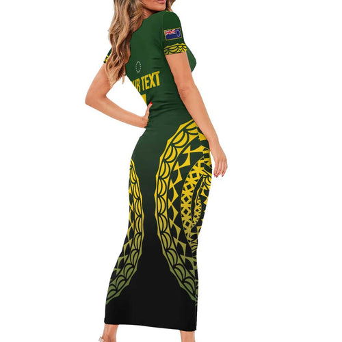 Custom Avaiki Cook Islands Rugby Family Matching Short Sleeve Bodycon Dress and Hawaiian Shirt Kuki Airani Tatau Black - Aussie Hoodie