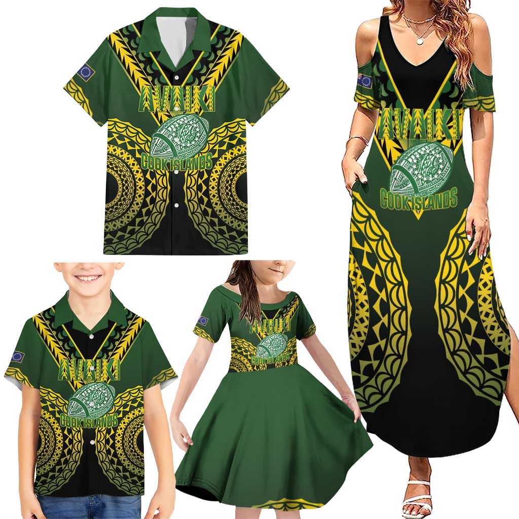 Custom Avaiki Cook Islands Rugby Family Matching Summer Maxi Dress and Hawaiian Shirt Kuki Airani Tatau Black - Aussie Hoodie