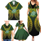 Custom Avaiki Cook Islands Rugby Family Matching Summer Maxi Dress and Hawaiian Shirt Kuki Airani Tatau Black - Aussie Hoodie