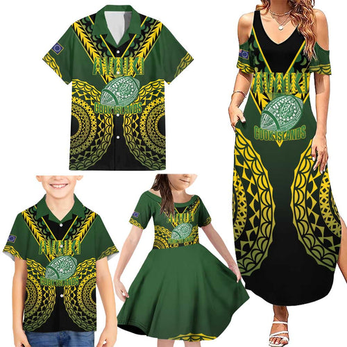 Custom Avaiki Cook Islands Rugby Family Matching Summer Maxi Dress and Hawaiian Shirt Kuki Airani Tatau Black - Aussie Hoodie