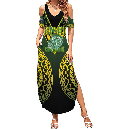 Custom Avaiki Cook Islands Rugby Family Matching Summer Maxi Dress and Hawaiian Shirt Kuki Airani Tatau Black - Aussie Hoodie