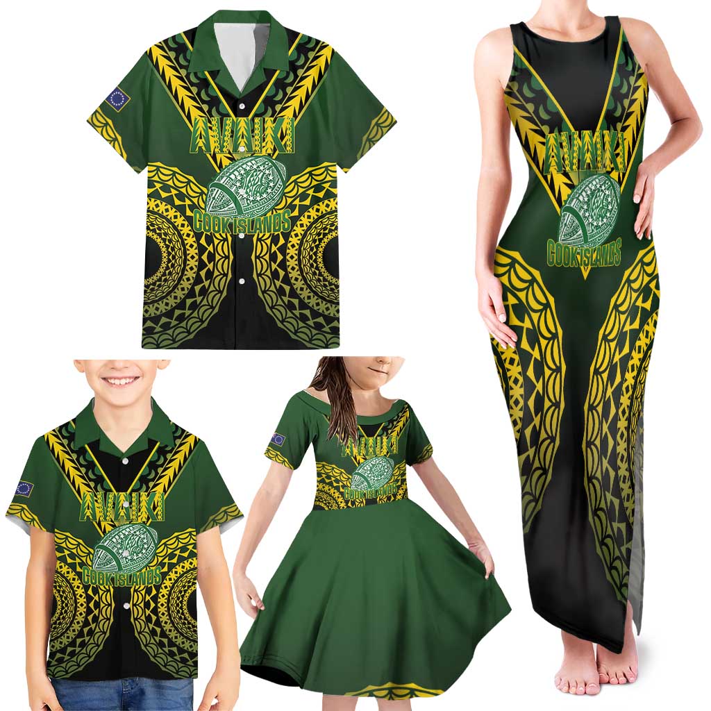 Custom Avaiki Cook Islands Rugby Family Matching Tank Maxi Dress and Hawaiian Shirt Kuki Airani Tatau Black - Aussie Hoodie