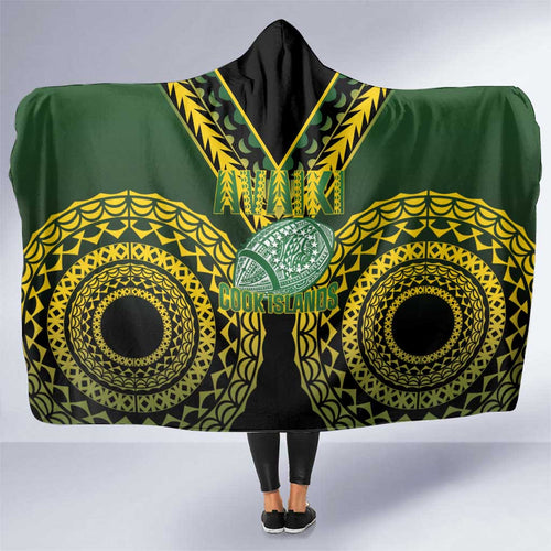 Avaiki Cook Islands Rugby Hooded Blanket Kuki Airani Tatau Black - Aussie Hoodie