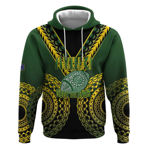 Custom Avaiki Cook Islands Rugby Hoodie Kuki Airani Tatau Black - Aussie Hoodie