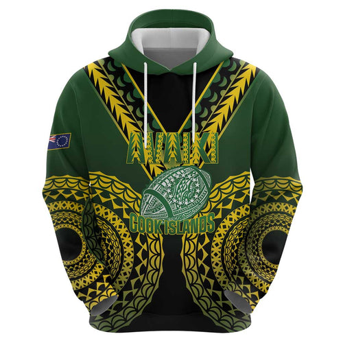 Custom Avaiki Cook Islands Rugby Hoodie Kuki Airani Tatau Black - Aussie Hoodie