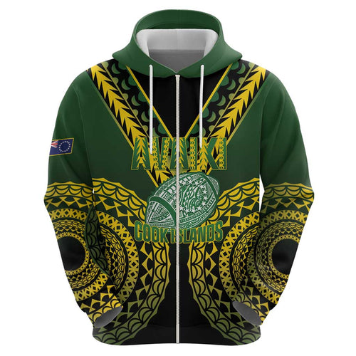 Custom Avaiki Cook Islands Rugby Hoodie Kuki Airani Tatau Black - Aussie Hoodie