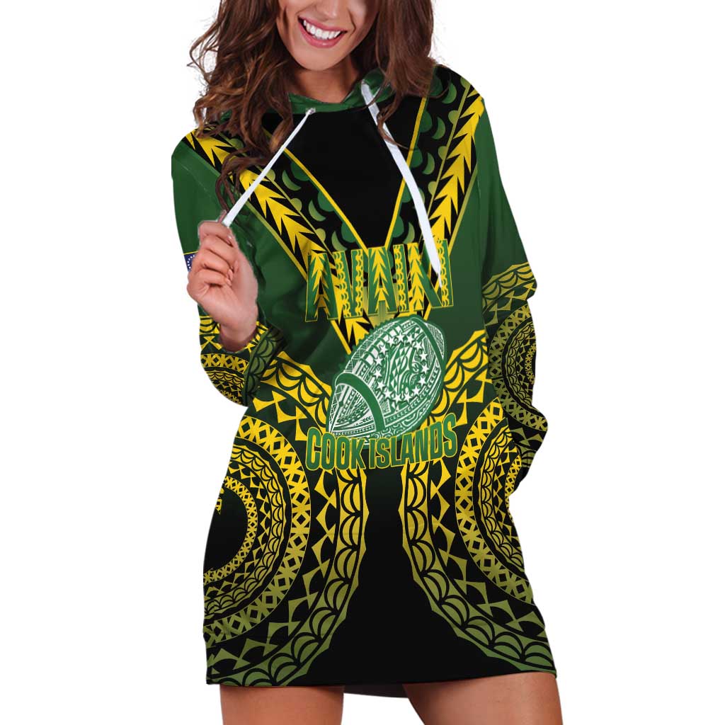 Custom Avaiki Cook Islands Rugby Hoodie Dress Kuki Airani Tatau Black - Aussie Hoodie
