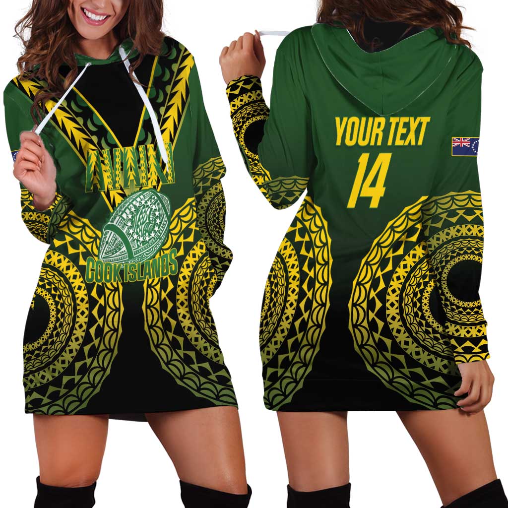 Custom Avaiki Cook Islands Rugby Hoodie Dress Kuki Airani Tatau Black - Aussie Hoodie