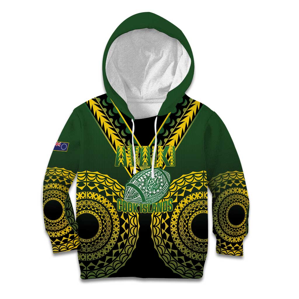 Custom Avaiki Cook Islands Rugby Kid Hoodie Kuki Airani Tatau Black - Aussie Hoodie