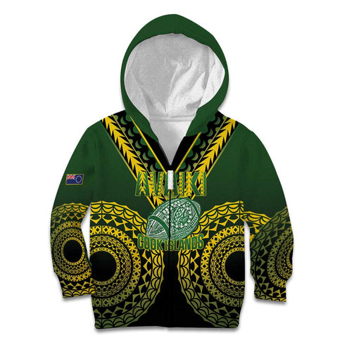 Custom Avaiki Cook Islands Rugby Kid Hoodie Kuki Airani Tatau Black - Aussie Hoodie