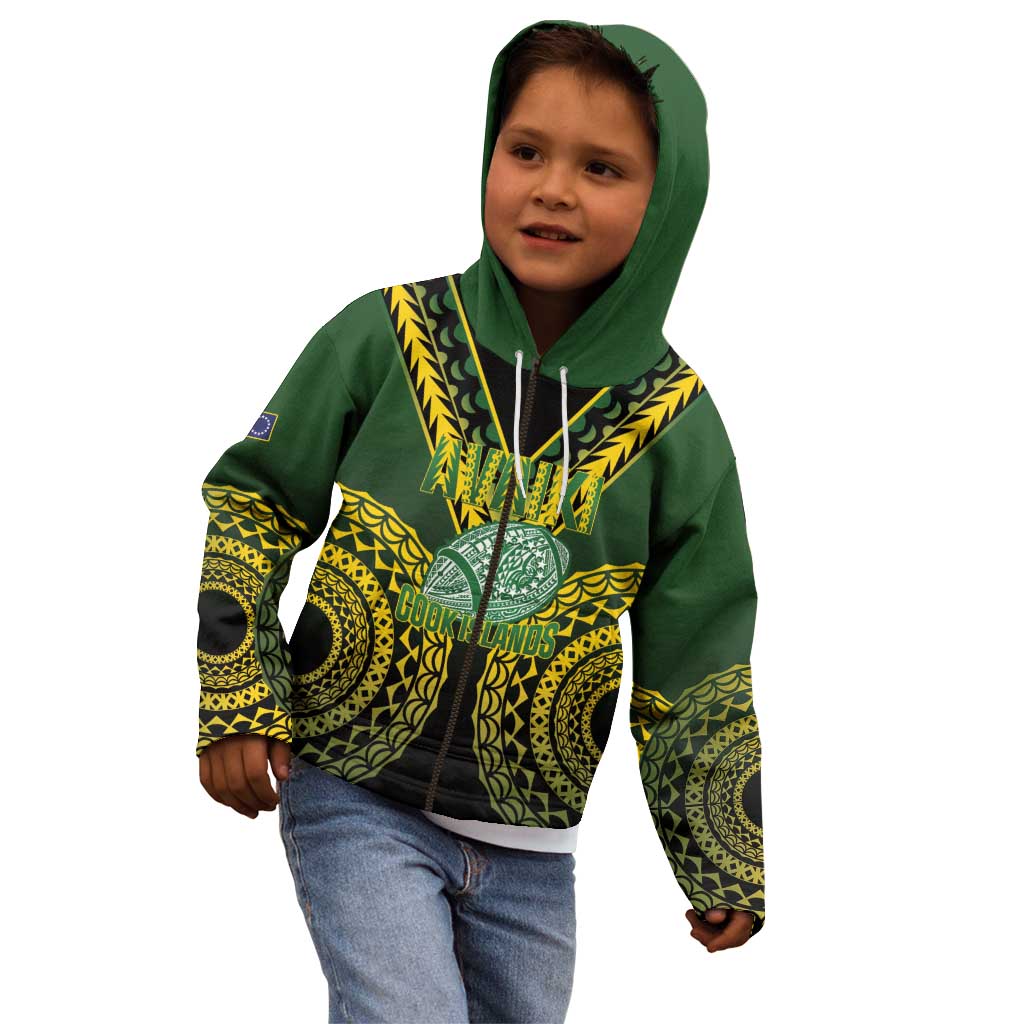 Custom Avaiki Cook Islands Rugby Kid Hoodie Kuki Airani Tatau Black - Aussie Hoodie