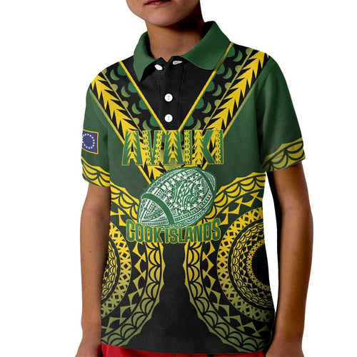Custom Avaiki Cook Islands Rugby Kid Polo Shirt Kuki Airani Tatau Black - Aussie Hoodie