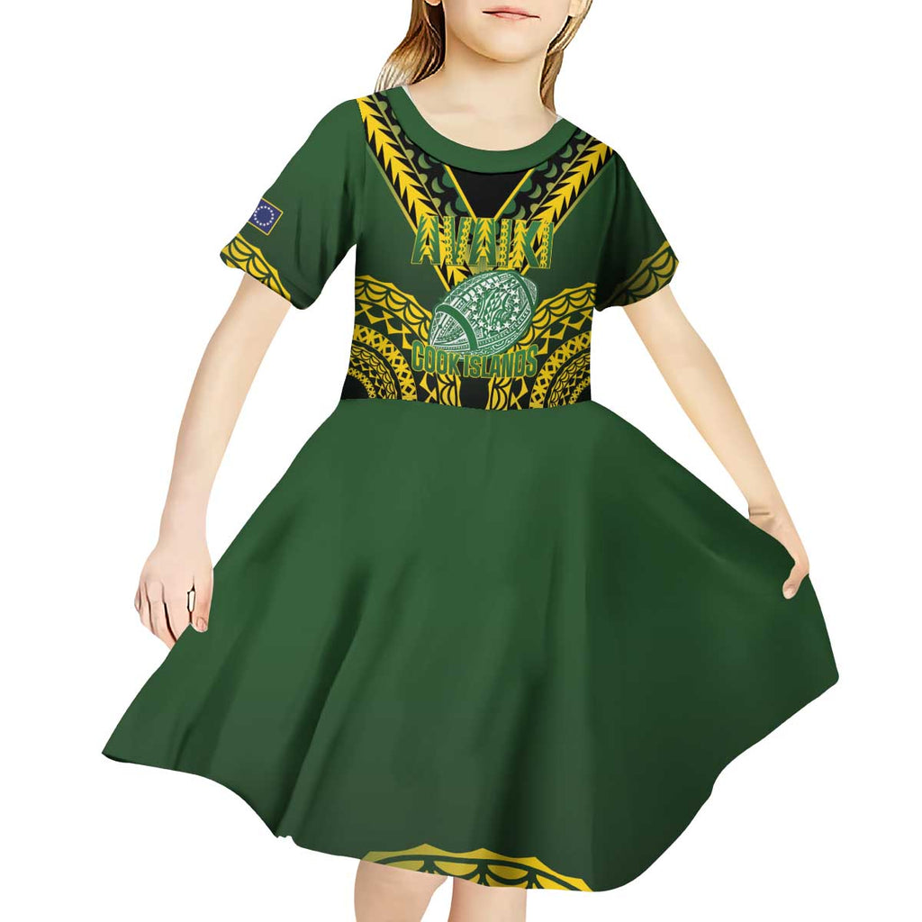 Custom Avaiki Cook Islands Rugby Kid Short Sleeve Dress Kuki Airani Tatau Black - Aussie Hoodie
