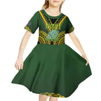 Custom Avaiki Cook Islands Rugby Kid Short Sleeve Dress Kuki Airani Tatau Black - Aussie Hoodie