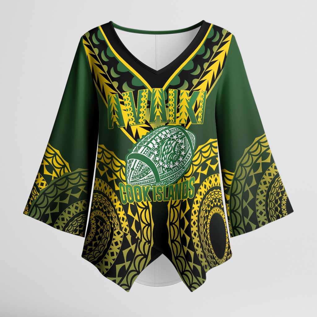 Custom Avaiki Cook Islands Rugby Kimono Sleeve Blouse Kuki Airani Tatau Black - Aussie Hoodie