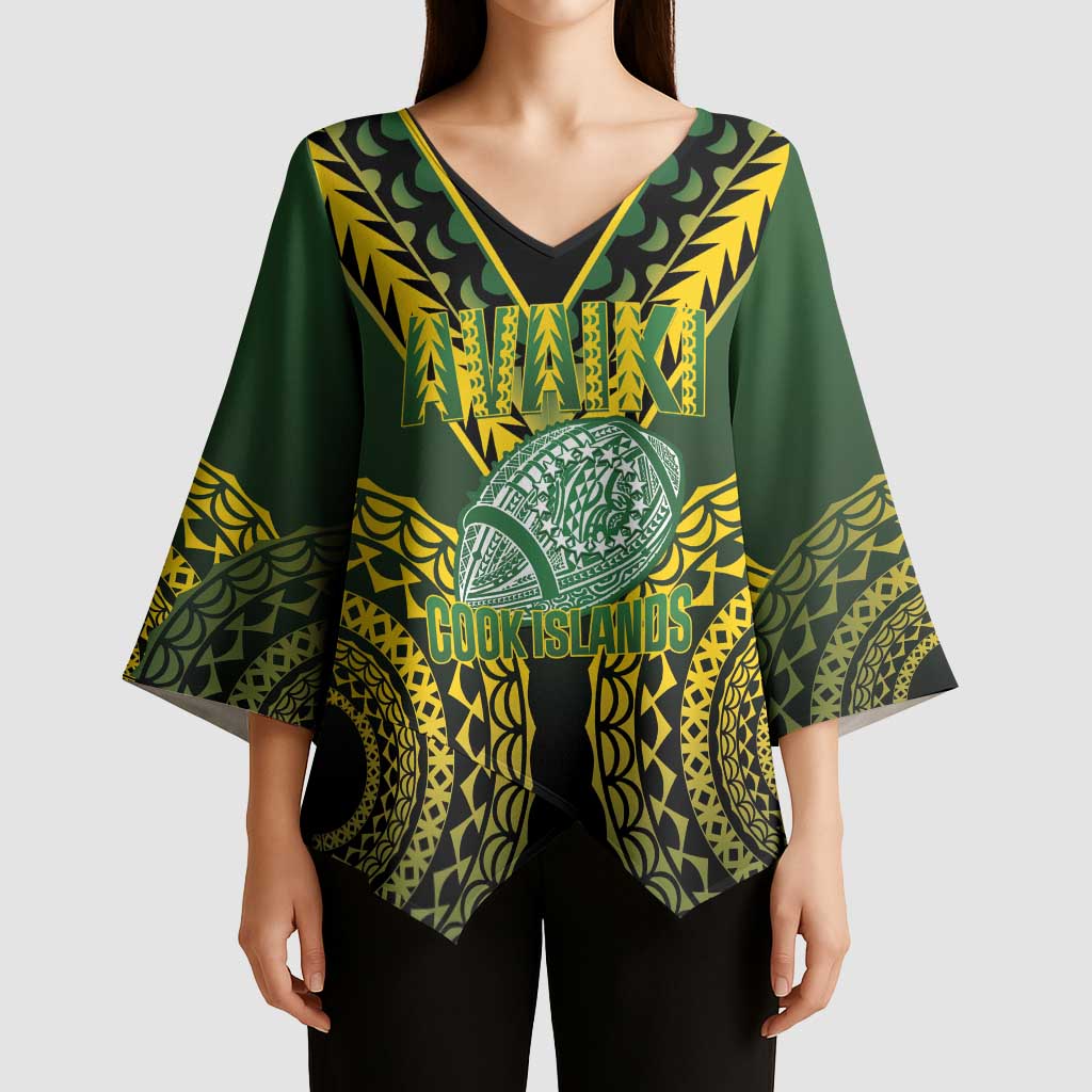 Custom Avaiki Cook Islands Rugby Kimono Sleeve Blouse Kuki Airani Tatau Black - Aussie Hoodie