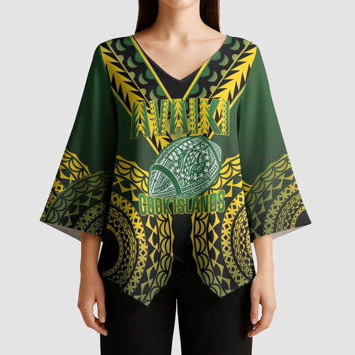 Custom Avaiki Cook Islands Rugby Kimono Sleeve Blouse Kuki Airani Tatau Black - Aussie Hoodie