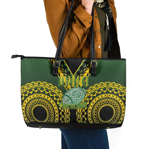 Avaiki Cook Islands Rugby Leather Tote Bag Kuki Airani Tatau Black - Aussie Hoodie