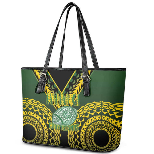 Avaiki Cook Islands Rugby Leather Tote Bag Kuki Airani Tatau Black - Aussie Hoodie