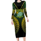 Custom Avaiki Cook Islands Rugby Long Sleeve Bodycon Dress Kuki Airani Tatau Black - Aussie Hoodie