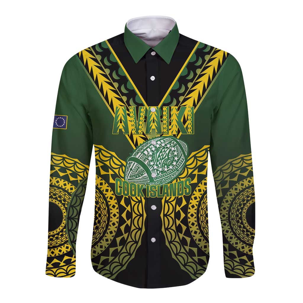 Custom Avaiki Cook Islands Rugby Long Sleeve Button Shirt Kuki Airani Tatau Black - Aussie Hoodie