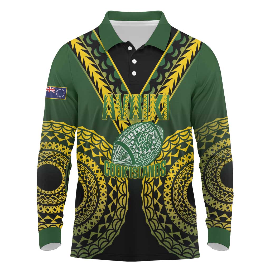 Custom Avaiki Cook Islands Rugby Long Sleeve Polo Shirt Kuki Airani Tatau Black - Aussie Hoodie