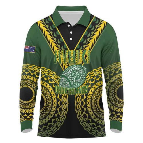 Custom Avaiki Cook Islands Rugby Long Sleeve Polo Shirt Kuki Airani Tatau Black - Aussie Hoodie