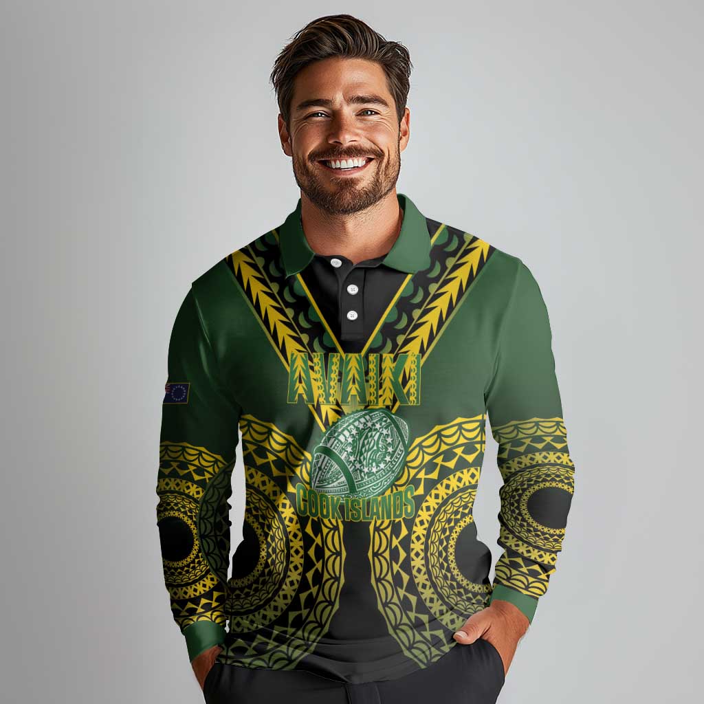 Custom Avaiki Cook Islands Rugby Long Sleeve Polo Shirt Kuki Airani Tatau Black - Aussie Hoodie