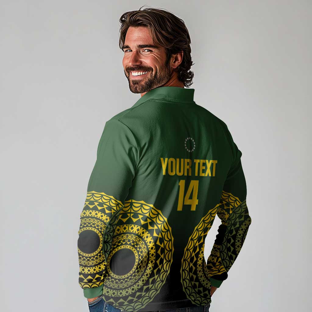Custom Avaiki Cook Islands Rugby Long Sleeve Polo Shirt Kuki Airani Tatau Black - Aussie Hoodie