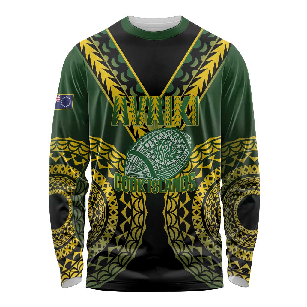Custom Avaiki Cook Islands Rugby Long Sleeve Shirt Kuki Airani Tatau Black - Aussie Hoodie