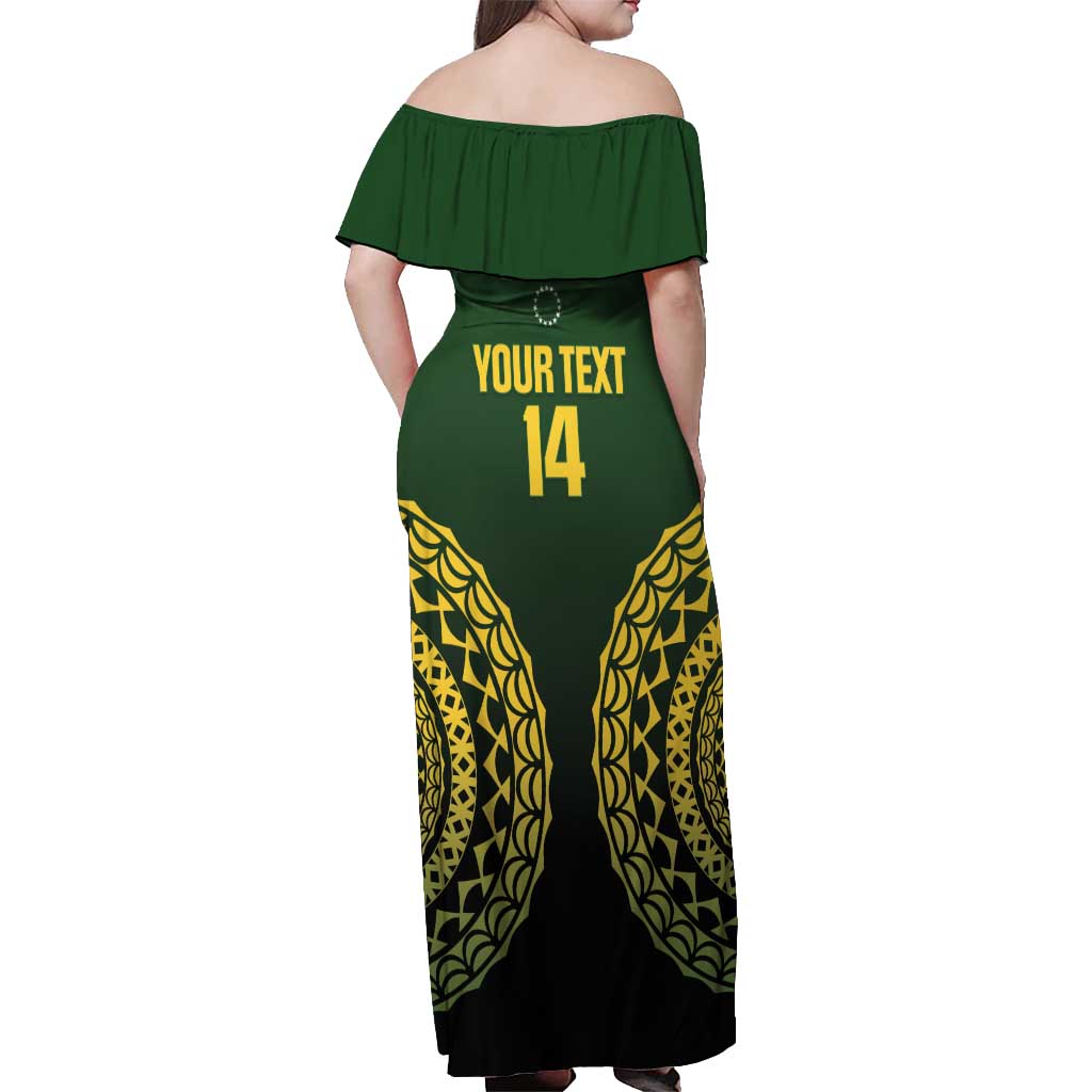 Custom Avaiki Cook Islands Rugby Off Shoulder Maxi Dress Kuki Airani Tatau Black - Aussie Hoodie