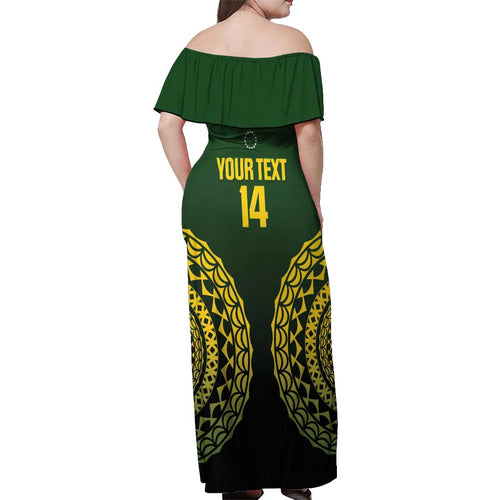 Custom Avaiki Cook Islands Rugby Off Shoulder Maxi Dress Kuki Airani Tatau Black - Aussie Hoodie
