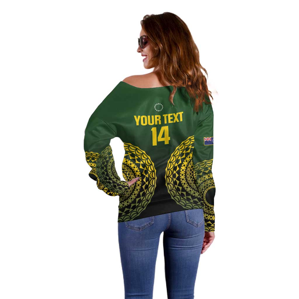 Custom Avaiki Cook Islands Rugby Off Shoulder Sweater Kuki Airani Tatau Black - Aussie Hoodie