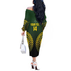 Custom Avaiki Cook Islands Rugby Off The Shoulder Long Sleeve Dress Kuki Airani Tatau Black - Aussie Hoodie